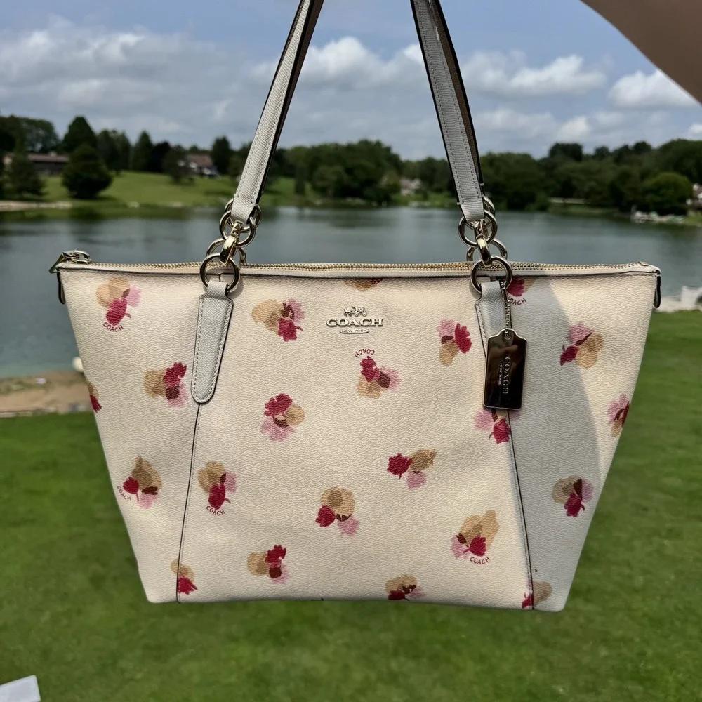 Coach Floral Ava Tote - F55192 Handbag Purse Cream ~ Red ~ Pink Toned